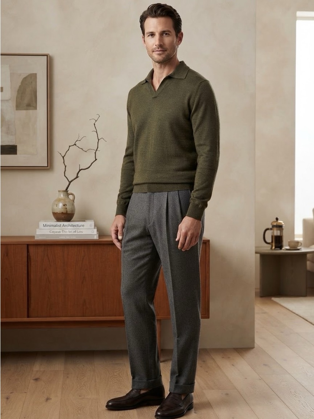 Brooks Brothers Extra Fine Italian Merino Olive Green Knit Sweater M Vintage